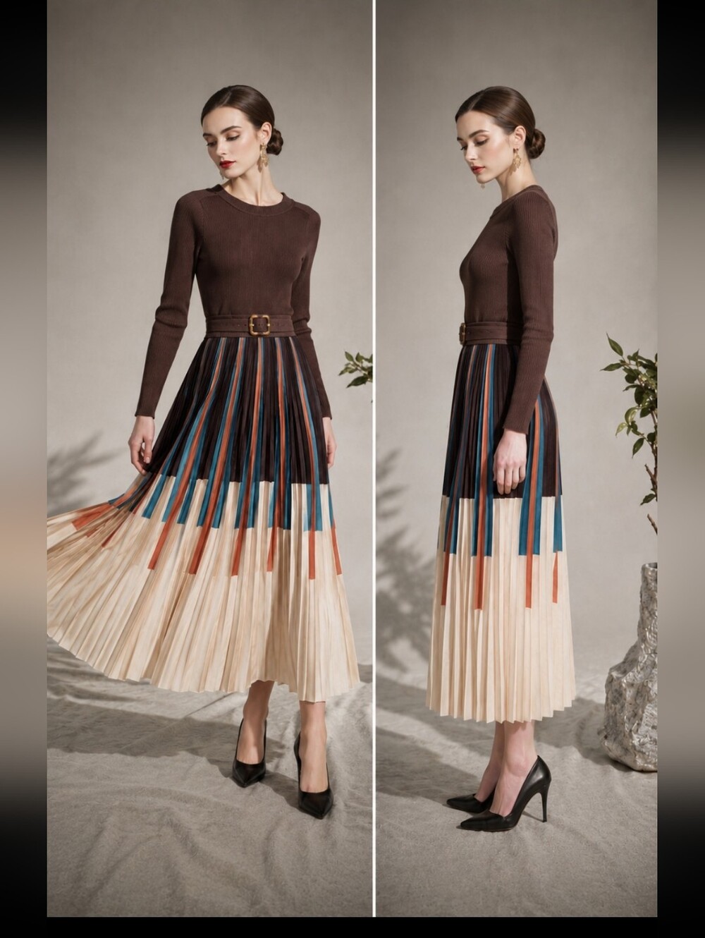 Dalia Macphee NWTs Midi Dress Rainbow Pleated Dress